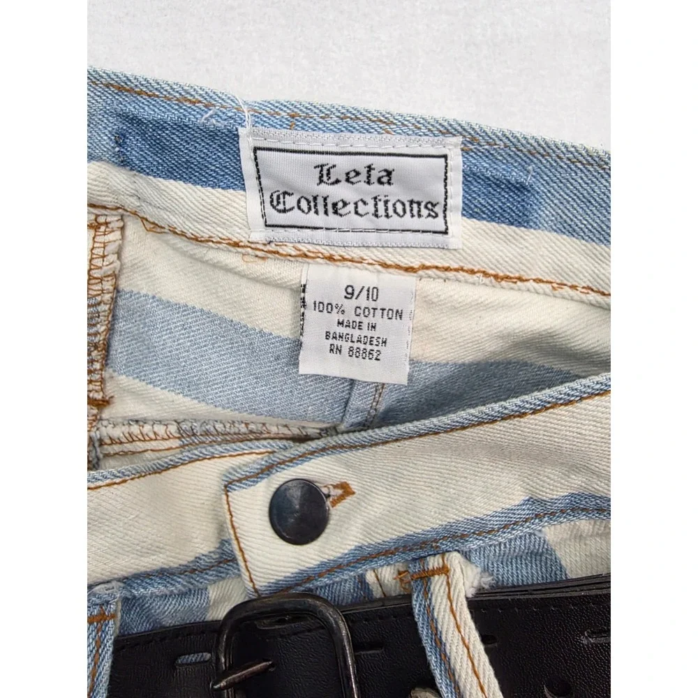 Leta Collections Denim Shorts High Rise Striped 9/10 Blue White 90s Vintage